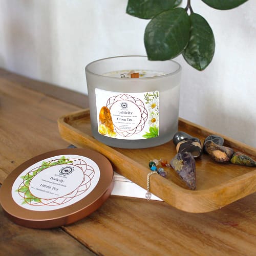Positivity Green Tea and Citrine Gemstone Candle